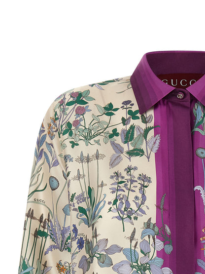 Gucci Multicolor Floral Print Silk Twill Blouse