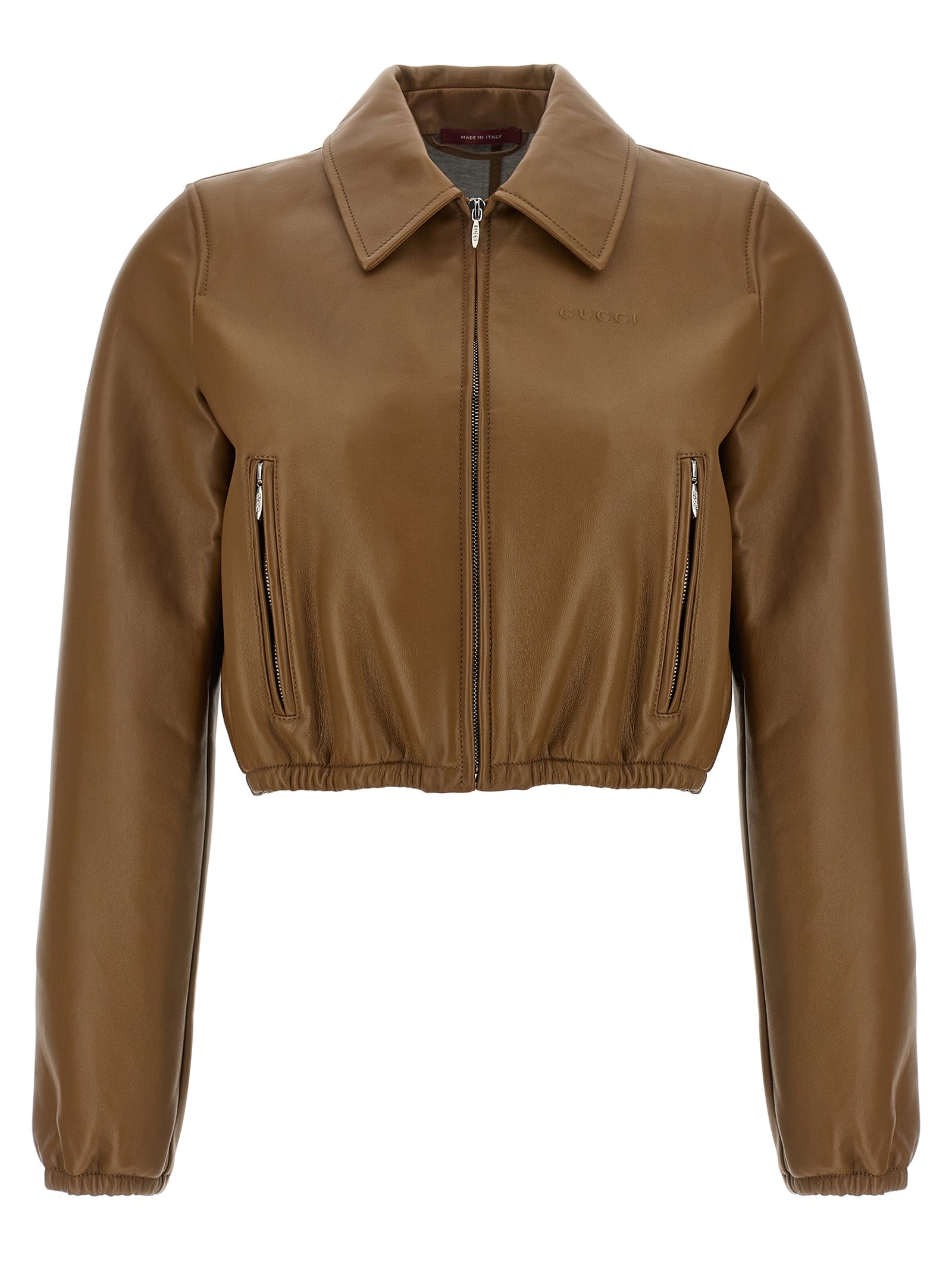 Gucci Beige Lamb Leather Cropped Jacket