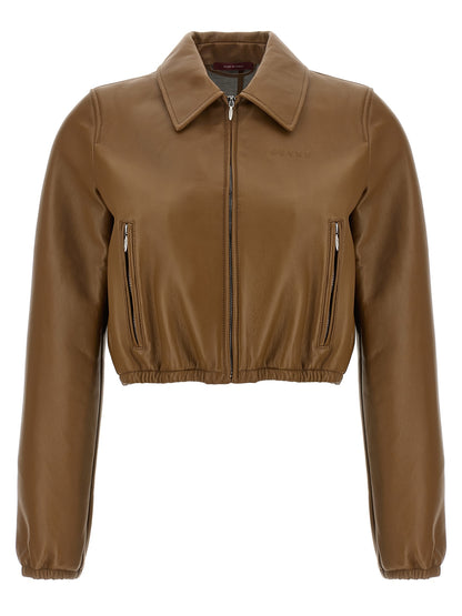 Gucci Beige Lamb Leather Cropped Jacket