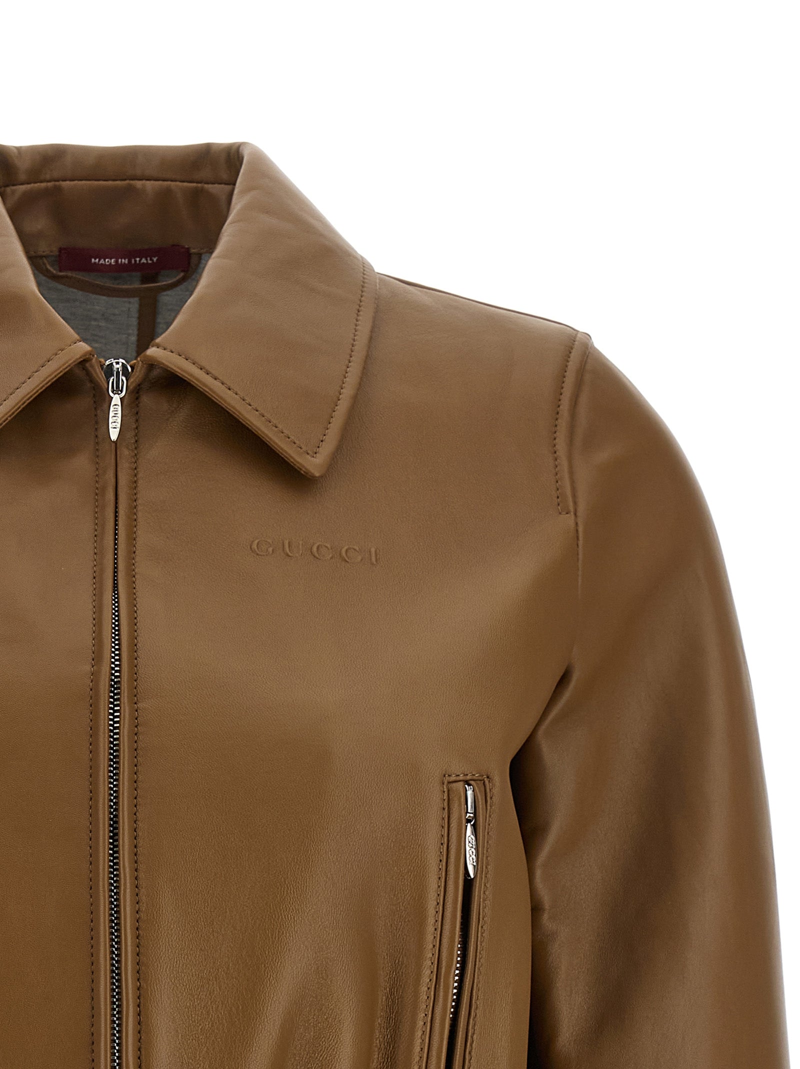 Gucci Beige Lamb Leather Cropped Jacket