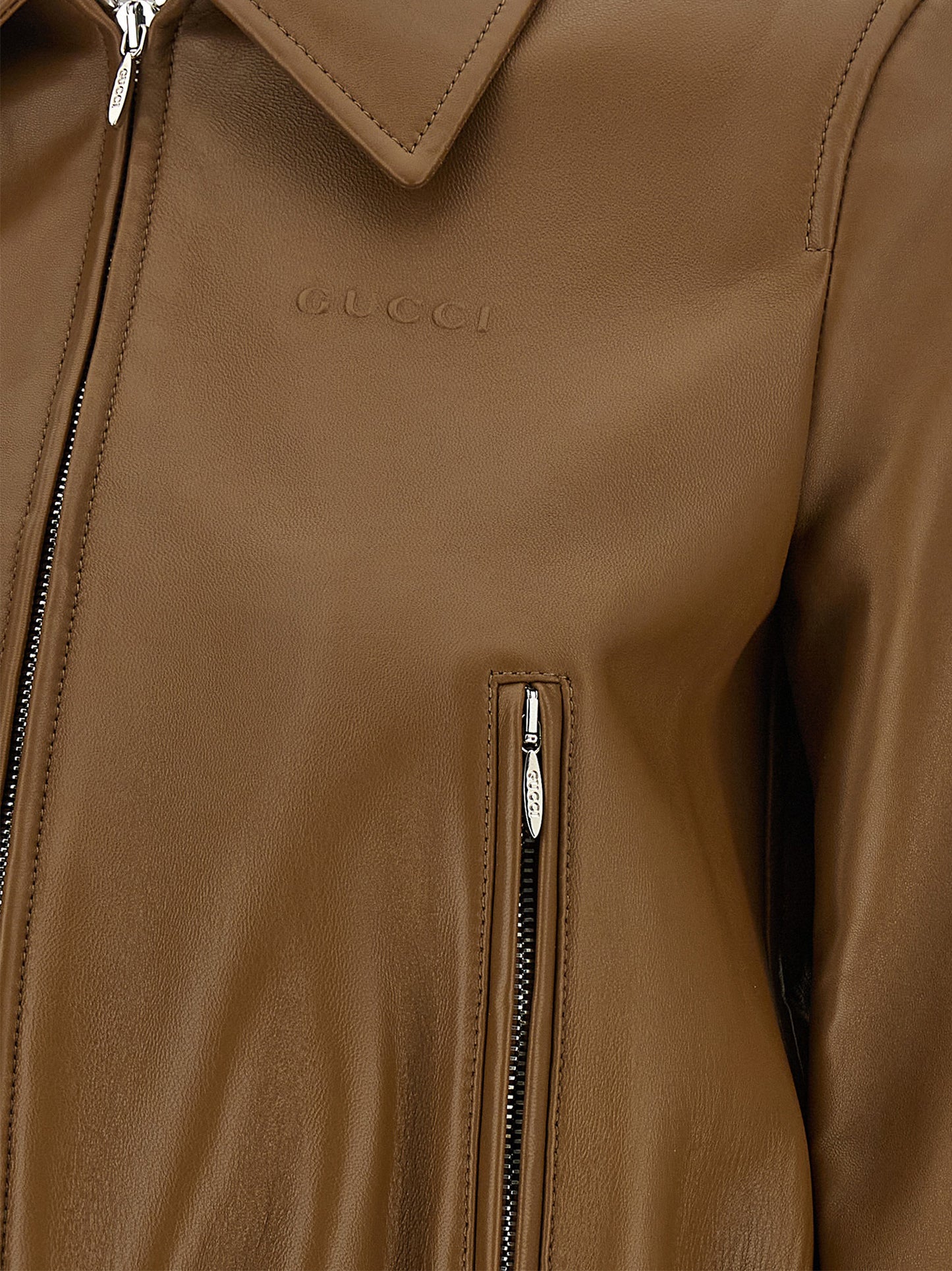 Gucci Beige Lamb Leather Cropped Jacket
