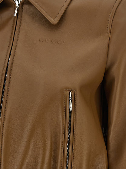 Gucci Beige Lamb Leather Cropped Jacket