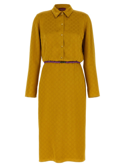 Gucci Bicolor Viscose Midi Dress in Yellow