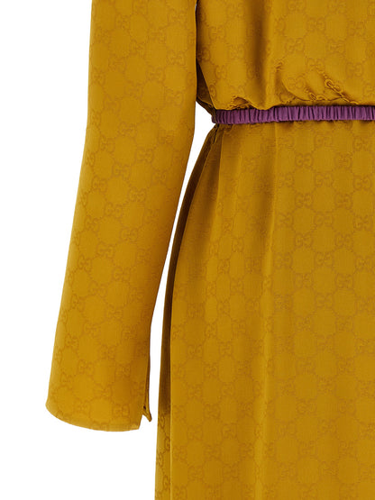 Gucci Bicolor Viscose Midi Dress in Yellow