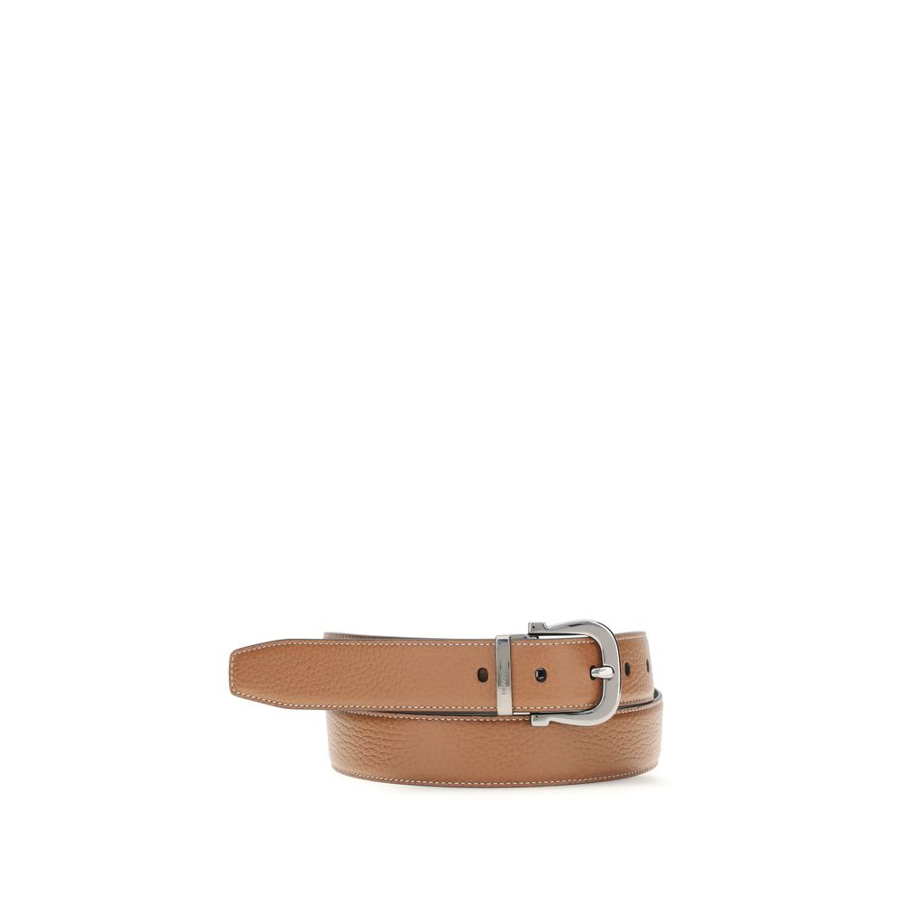 Ferragamo Brown Calf Leather Bos Taurus Gancini Belt