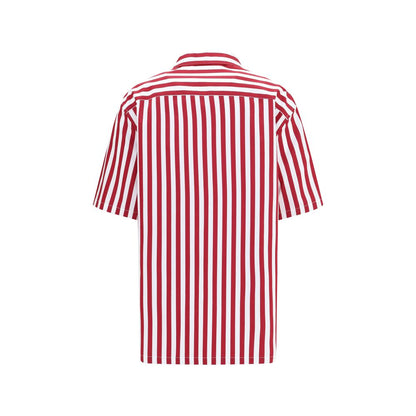 Dolce & Gabbana Red & White Striped Cotton Short Sleeve Shirt