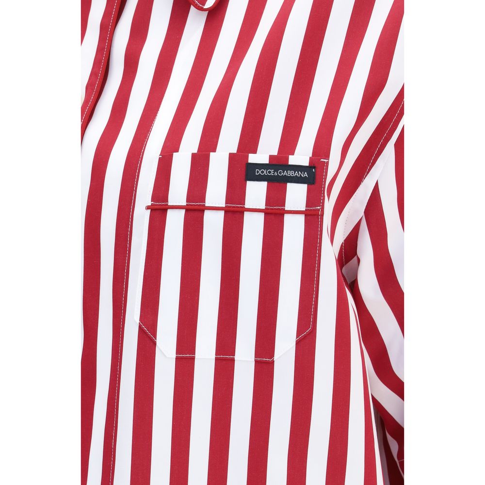 Dolce & Gabbana Red & White Striped Cotton Short Sleeve Shirt