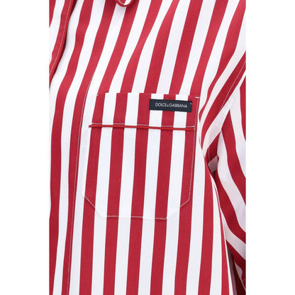 Dolce & Gabbana Red & White Striped Cotton Short Sleeve Shirt