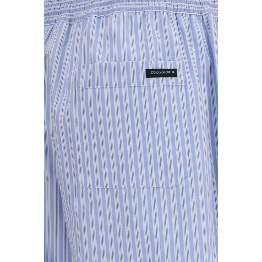 Dolce & Gabbana Blue Cotton Striped Poplin Pants