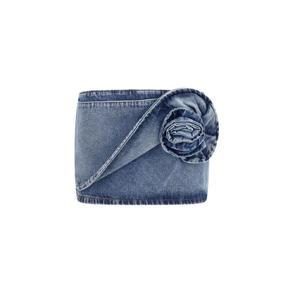 Magda Butrym Blue Cotton Twisted Floral Denim Mini Skirt