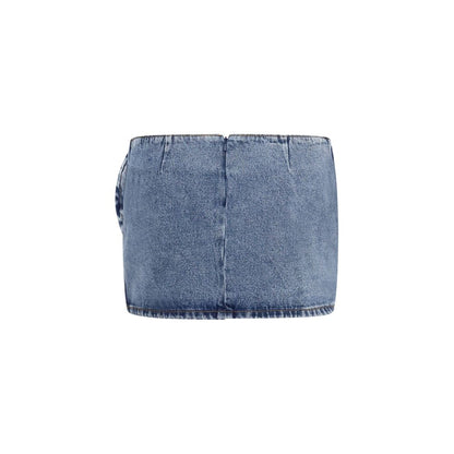 Magda Butrym Blue Cotton Twisted Floral Denim Mini Skirt