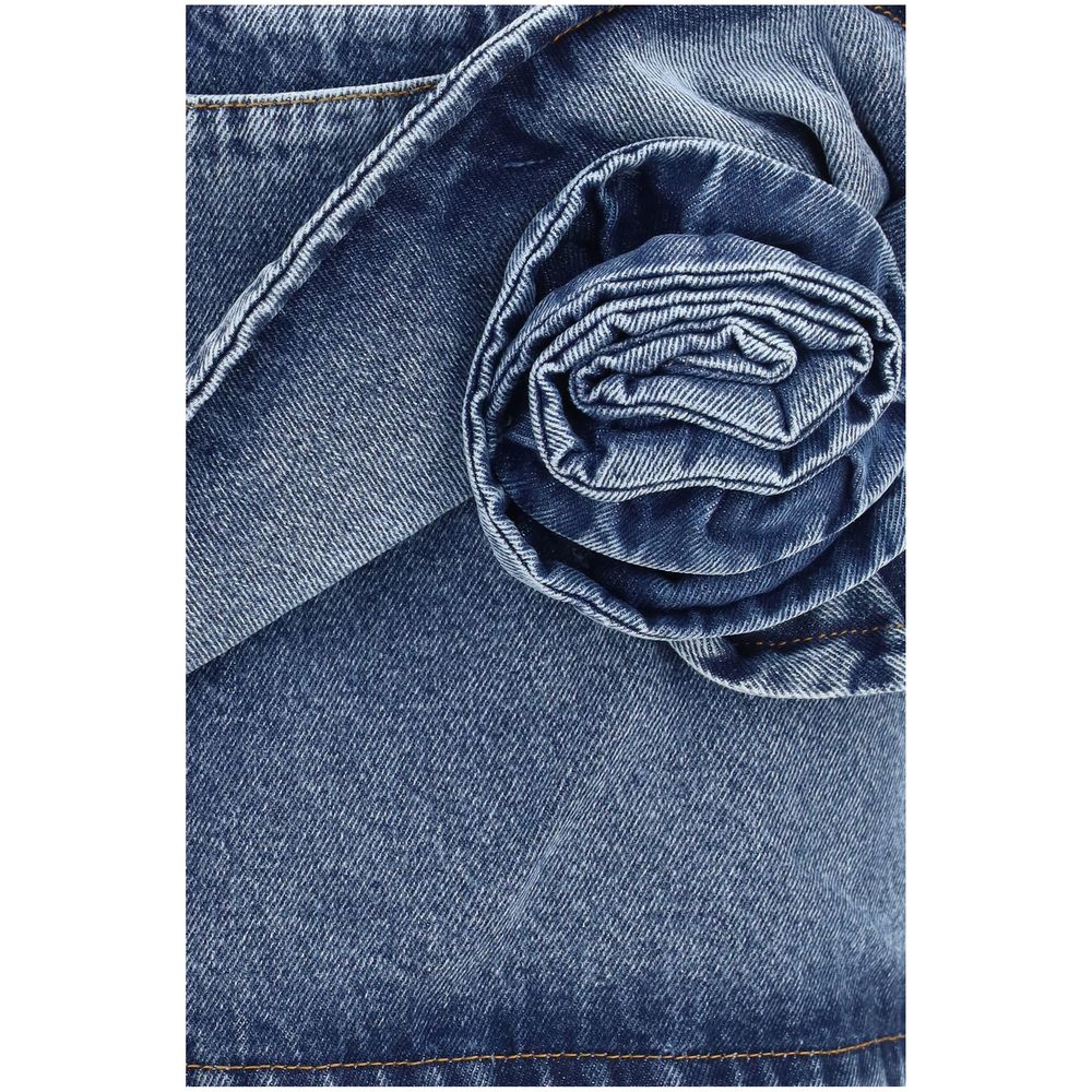 Magda Butrym Blue Cotton Twisted Floral Denim Mini Skirt