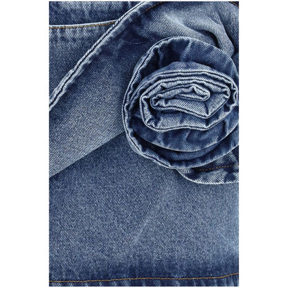 Magda Butrym Blue Cotton Twisted Floral Denim Mini Skirt