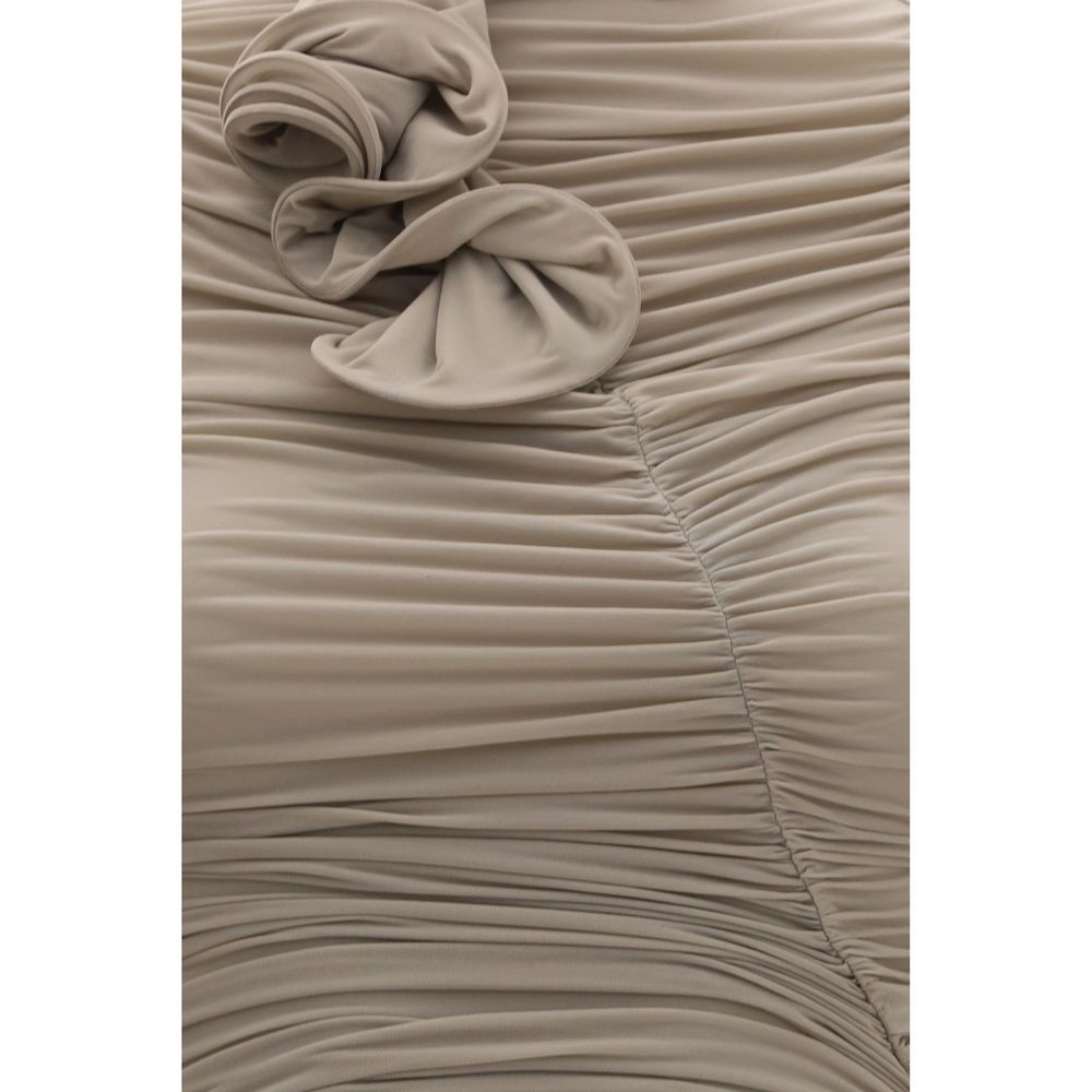 Magda Butrym Beige Draped High-Neck Dress