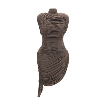 Magda Butrym Brown Draped High-Neck Dress