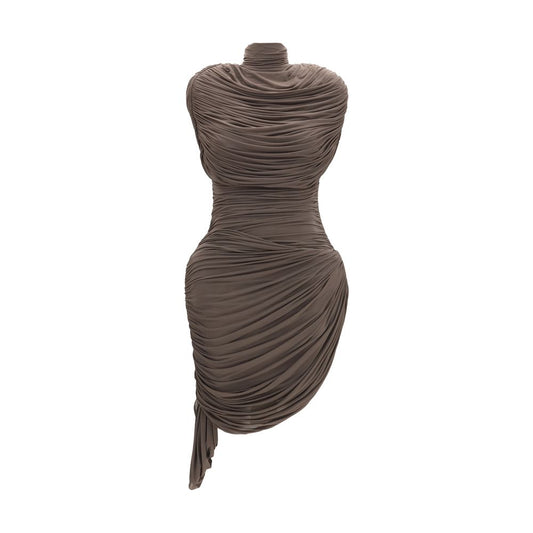 Magda Butrym Brown Draped High-Neck Dress