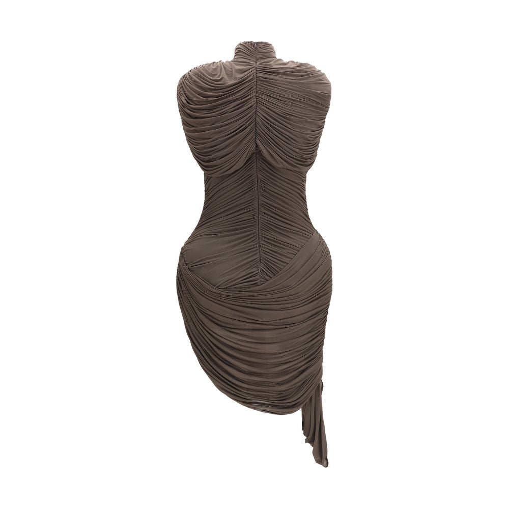 Magda Butrym Brown Draped High-Neck Dress