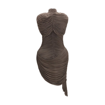 Magda Butrym Brown Draped High-Neck Dress
