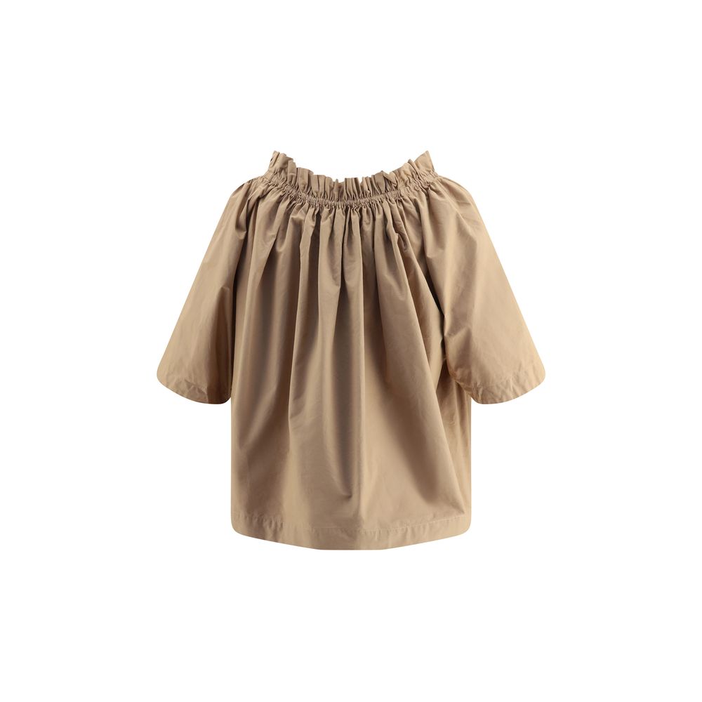 Saint Laurent Beige Cotton Ruffle Top with Short Butterfly Sleeves IT36 | XS, IT38 | S