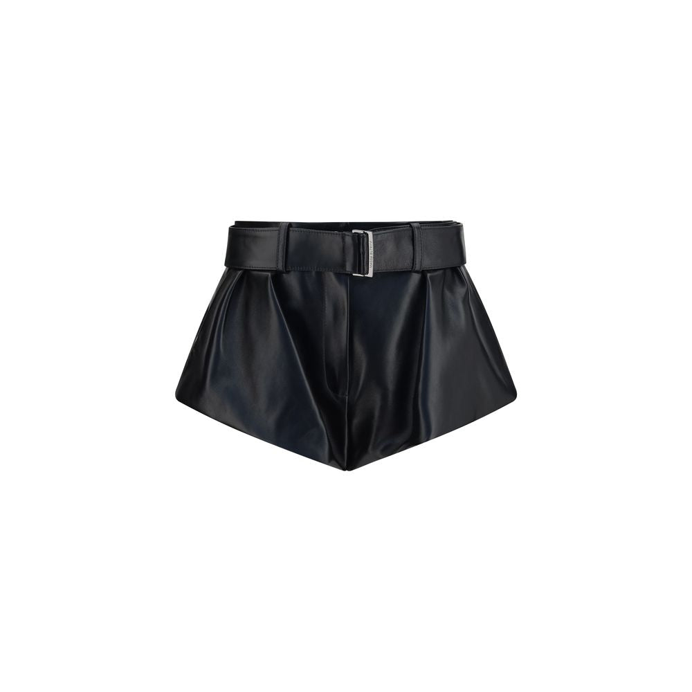 Magda Butrym Black Lambskin Leather Flared Mini Shorts