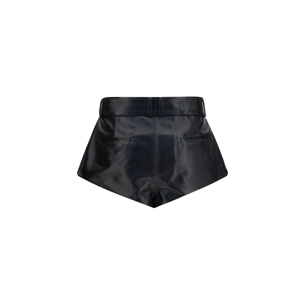 Magda Butrym Black Lambskin Leather Flared Mini Shorts