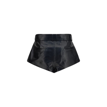 Magda Butrym Black Lambskin Leather Flared Mini Shorts