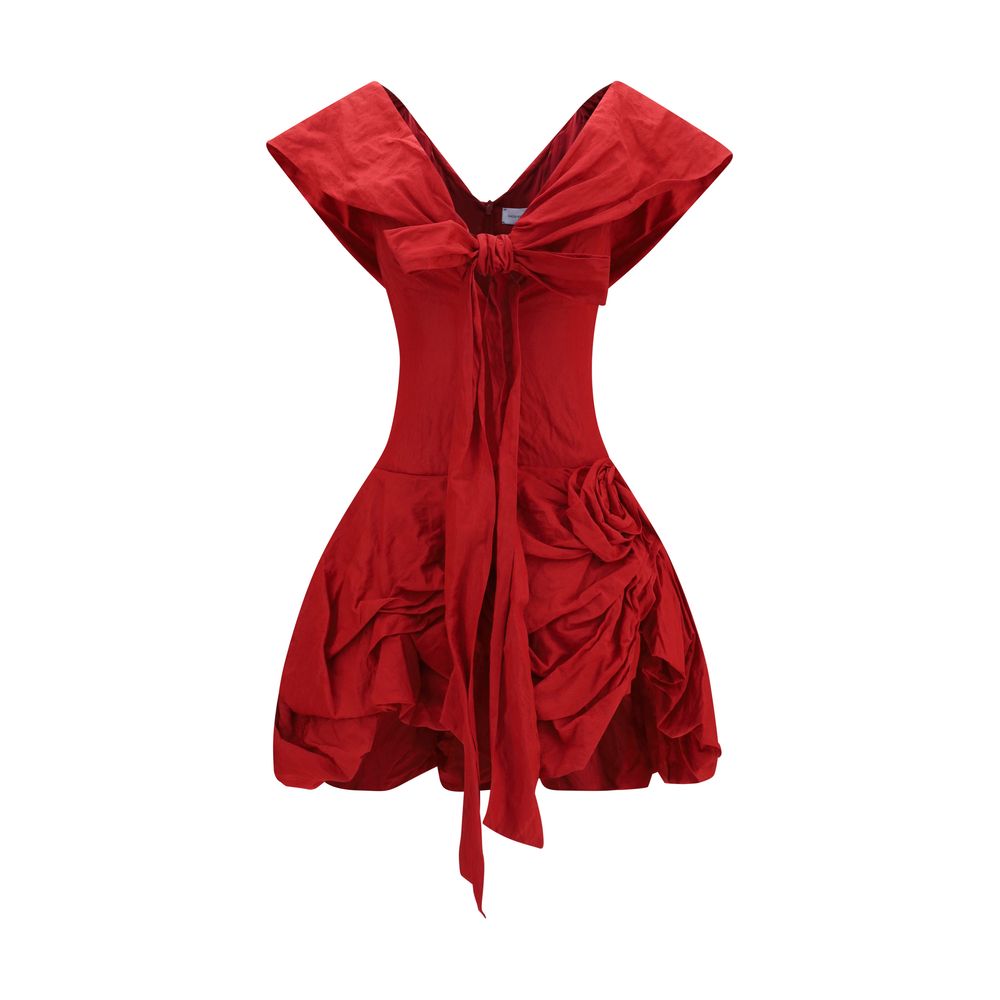 Magda Butrym Red Draped Shawl-Collar Midi Dress - XXS