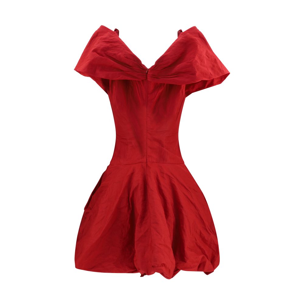 Magda Butrym Red Draped Shawl-Collar Midi Dress - XXS