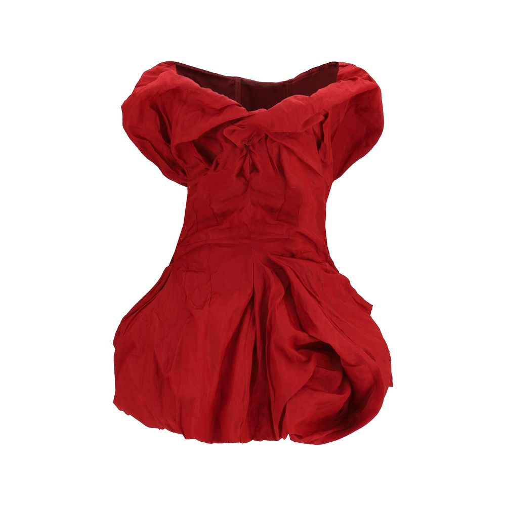 Magda Butrym Red Draped Mini Balloon Hem Dress
