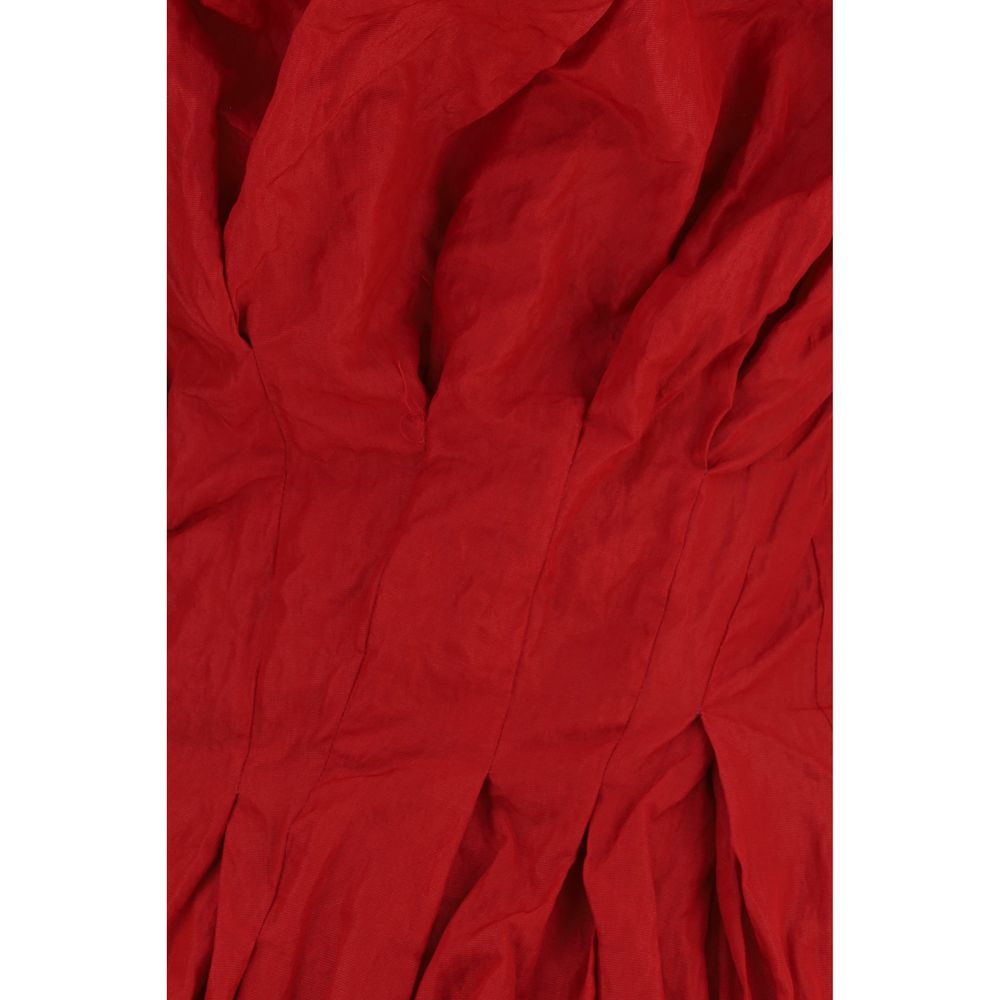 Magda Butrym Red Draped Mini Balloon Hem Dress