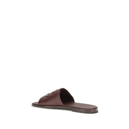 Dolce & Gabbana Burgundy Brown Leather DG Logo Flat Sandals