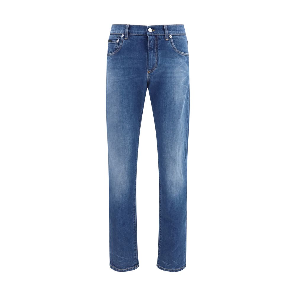 Dolce & Gabbana Blue Cotton Slim Fit Stretch Jeans