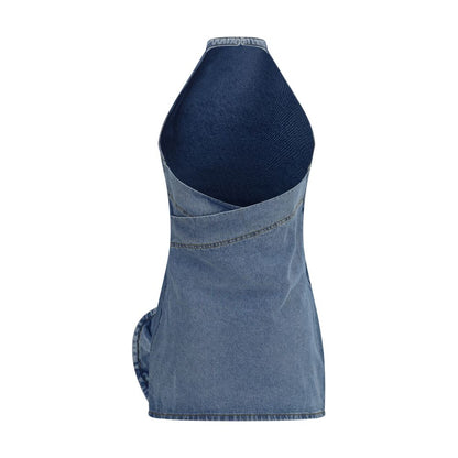 Magda Butrym Blue Halterneck Denim Mini Dress