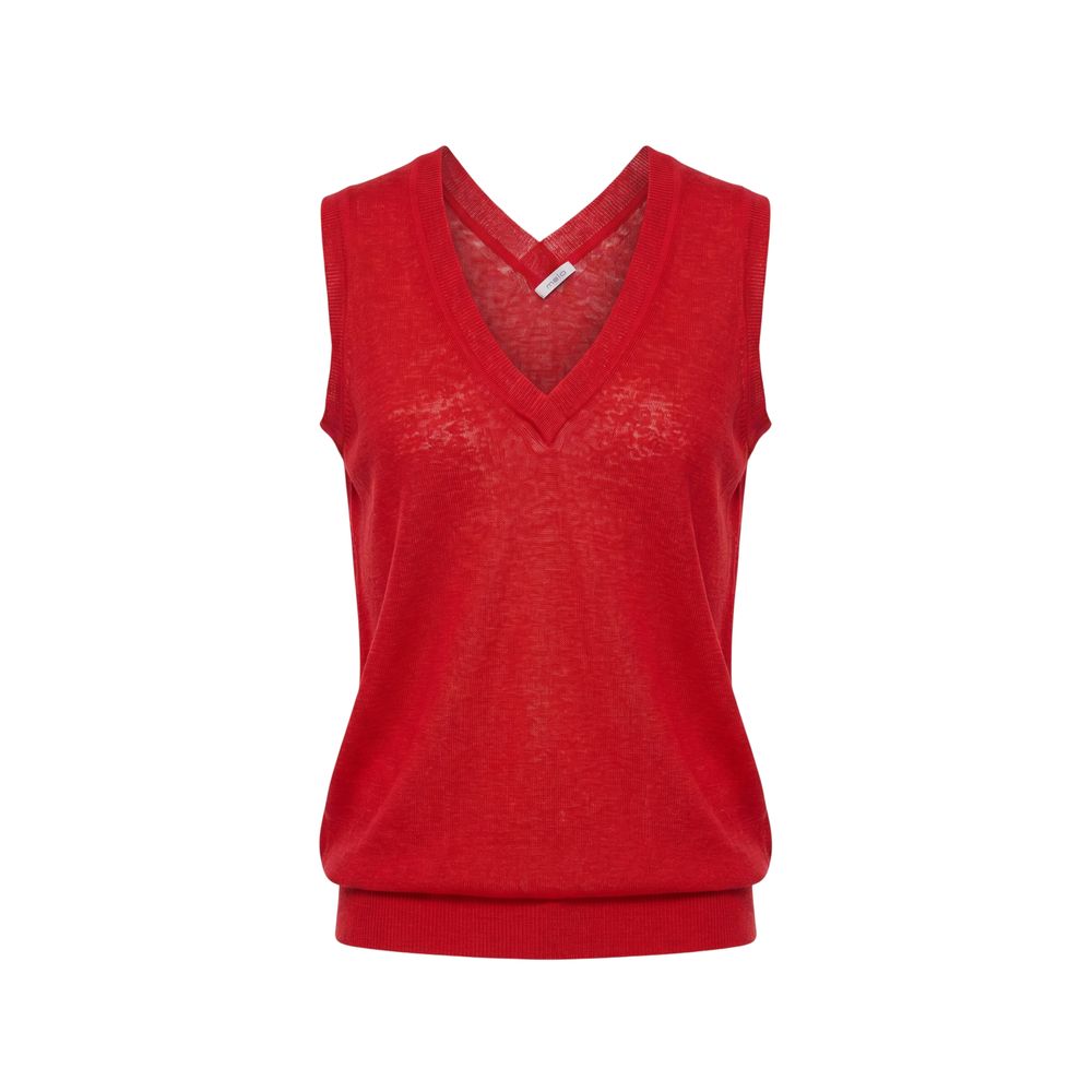 Malo Red Linen Women Tank Top IT40|S, IT42|M, IT44|L