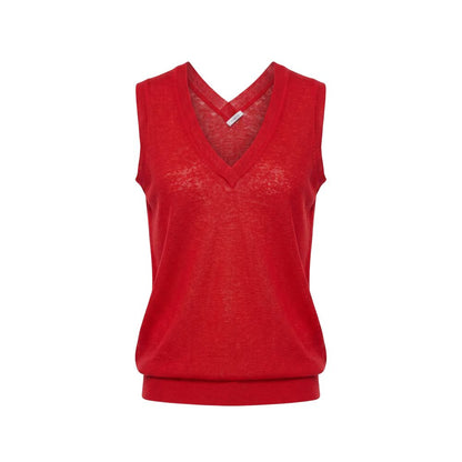 Malo Red Linen Women Tank Top IT40|S, IT42|M, IT44|L