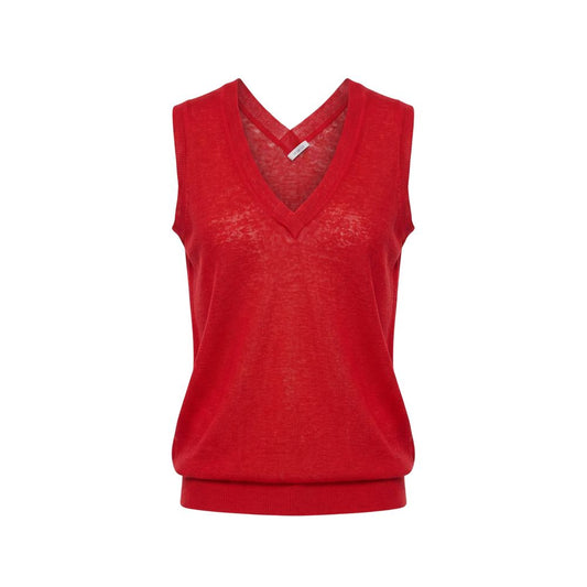 Malo Red Linen Women Tank Top IT40|S, IT42|M, IT44|L