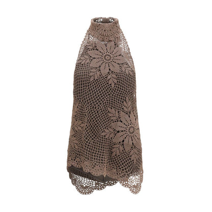 Magda Butrym Brown Crochet Lace High-Neck Top