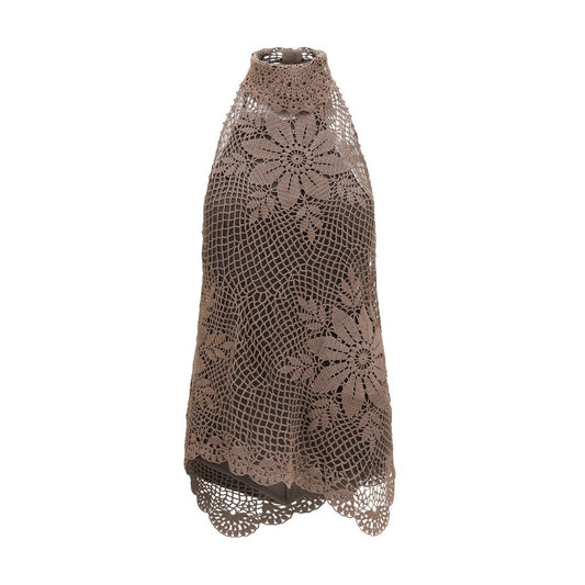 Magda Butrym Brown Crochet Lace High-Neck Top