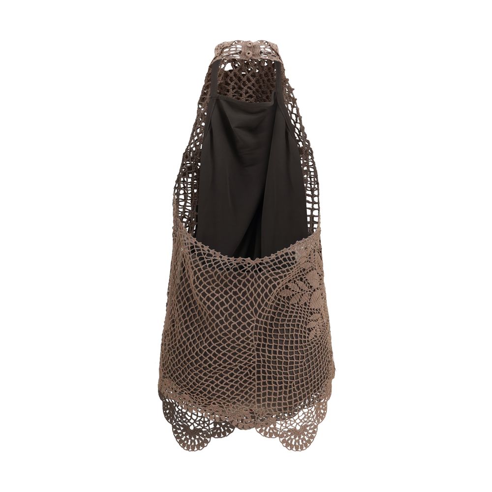 Magda Butrym Brown Crochet Lace High-Neck Top