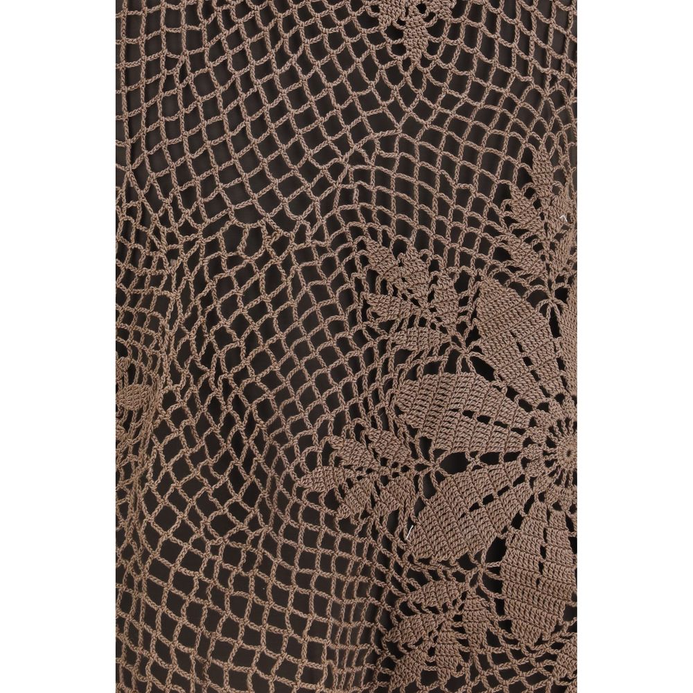 Magda Butrym Brown Crochet Lace High-Neck Top
