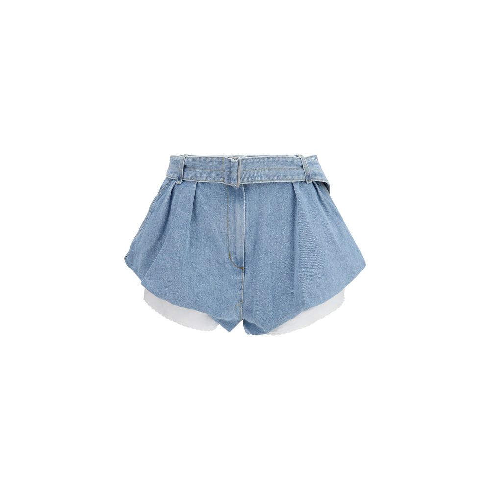 Magda Butrym Blue Cotton Flared Denim Shorts