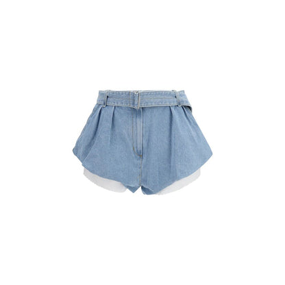 Magda Butrym Blue Cotton Flared Denim Shorts