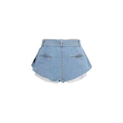Magda Butrym Blue Cotton Flared Denim Shorts