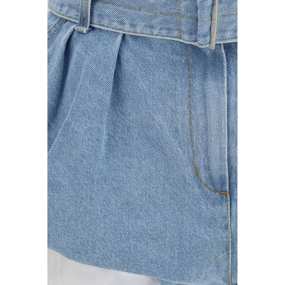 Magda Butrym Blue Cotton Flared Denim Shorts