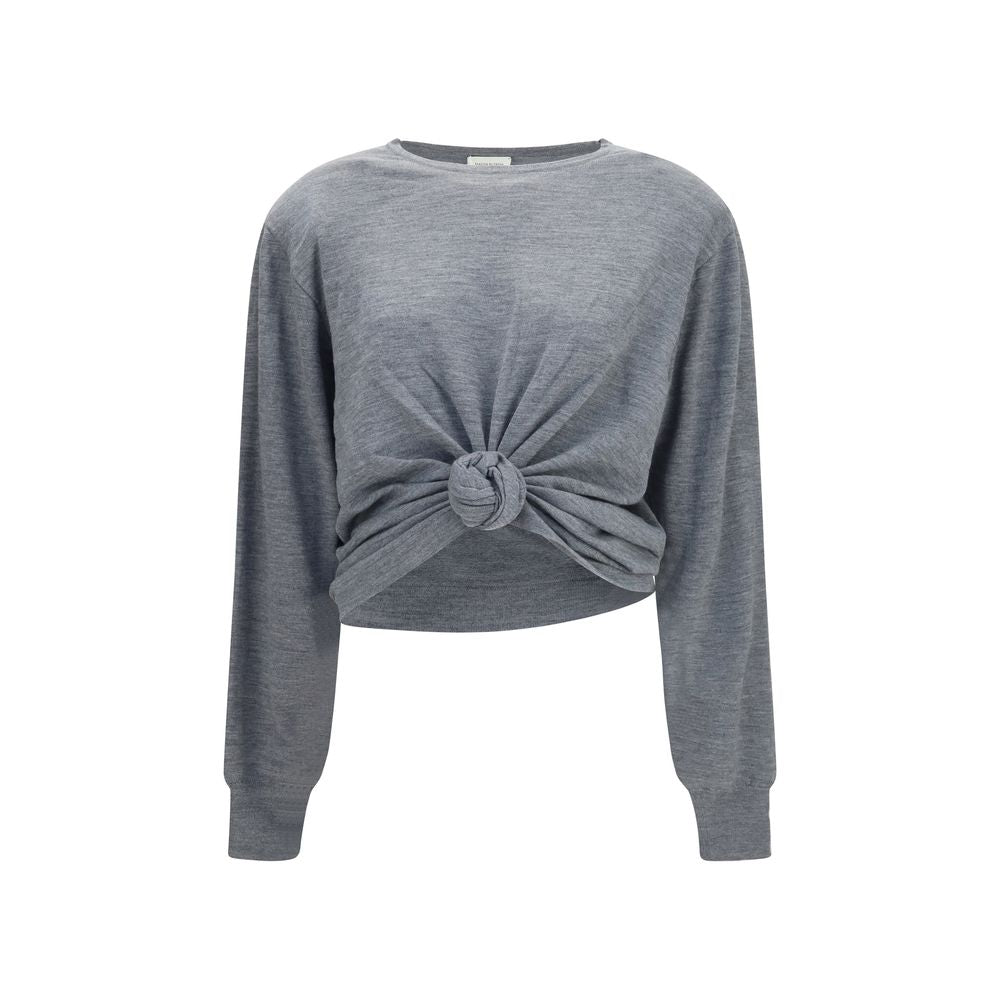 Magda Butrym Gray Wool Long-Sleeve Knot Sweater Top