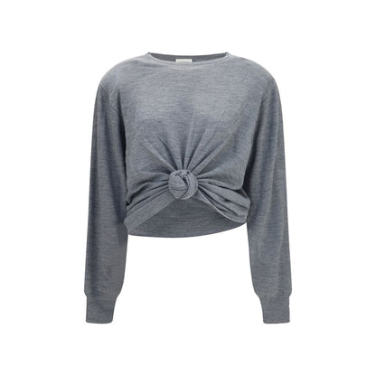 Magda Butrym Gray Wool Long-Sleeve Knot Sweater Top