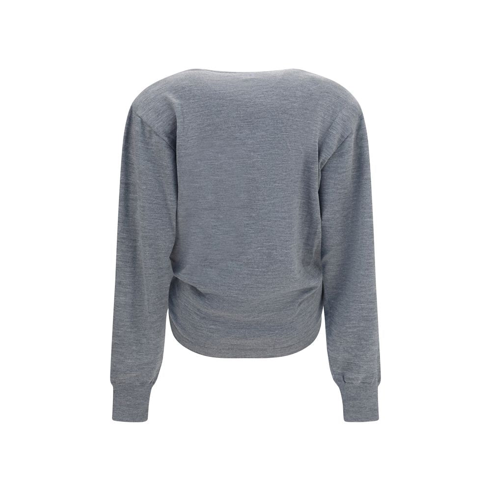 Magda Butrym Gray Wool Long-Sleeve Knot Sweater Top