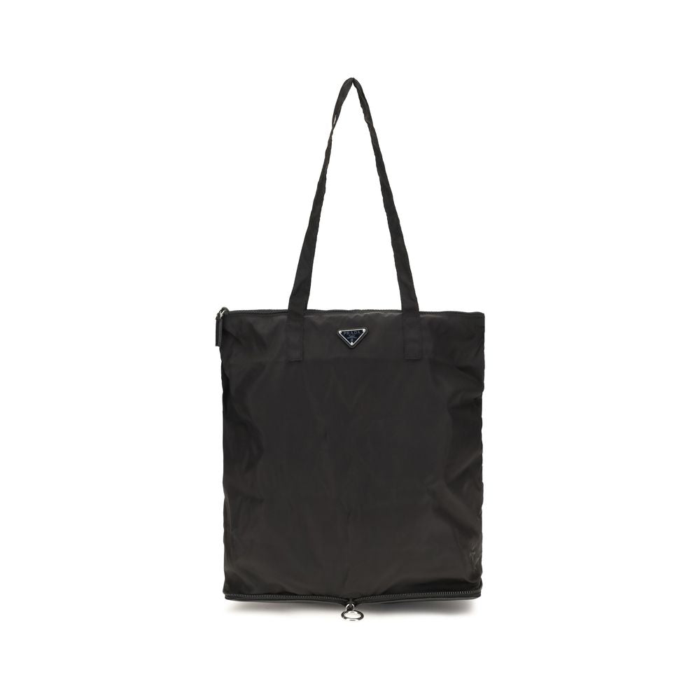 Prada Re-Nylon Tote Bag in Black with Saffiano Leather Pouch