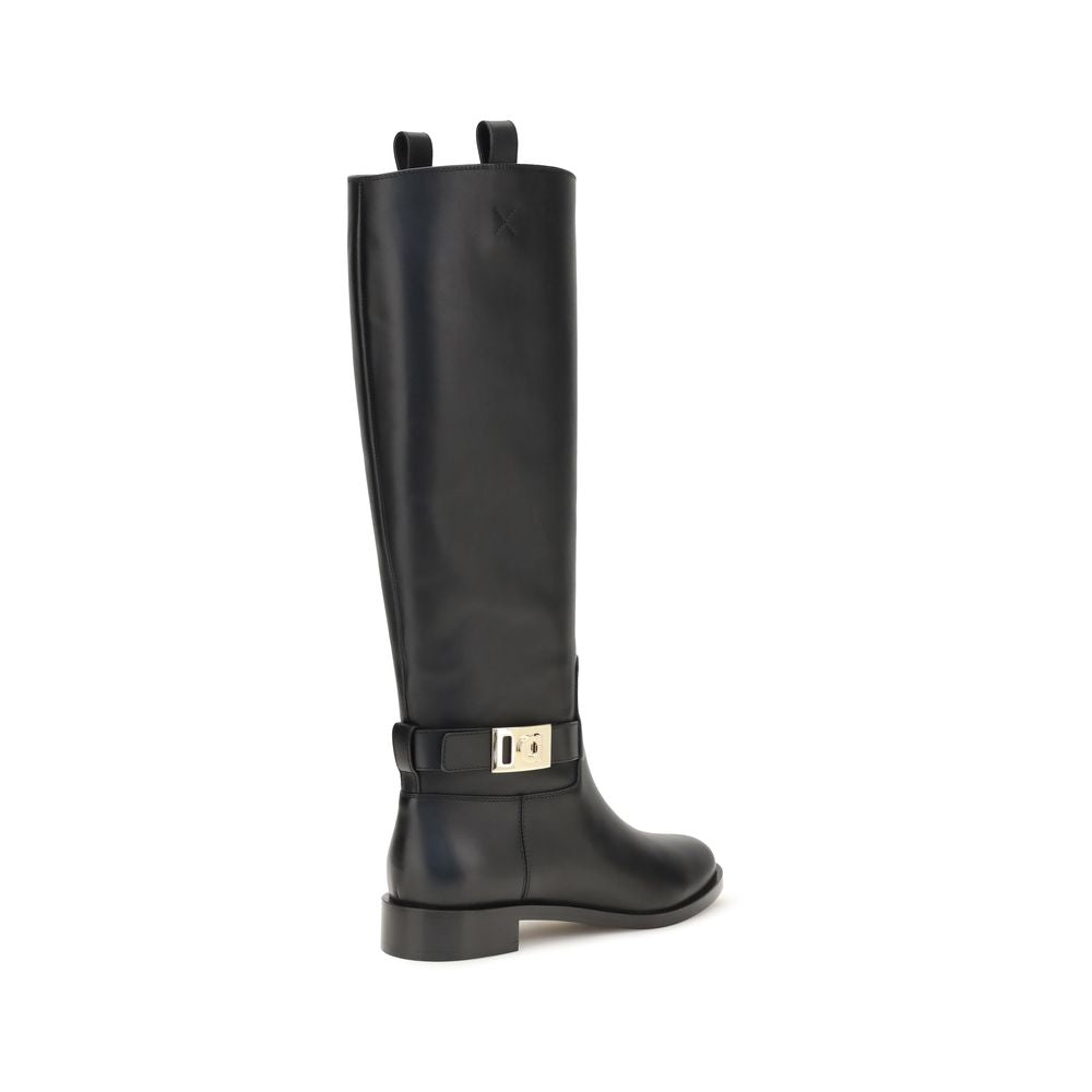 Ferragamo Black Calf Leather Bos Taurus Hug Boots EU35.5/US5.5 to EU39.5/US9.5
