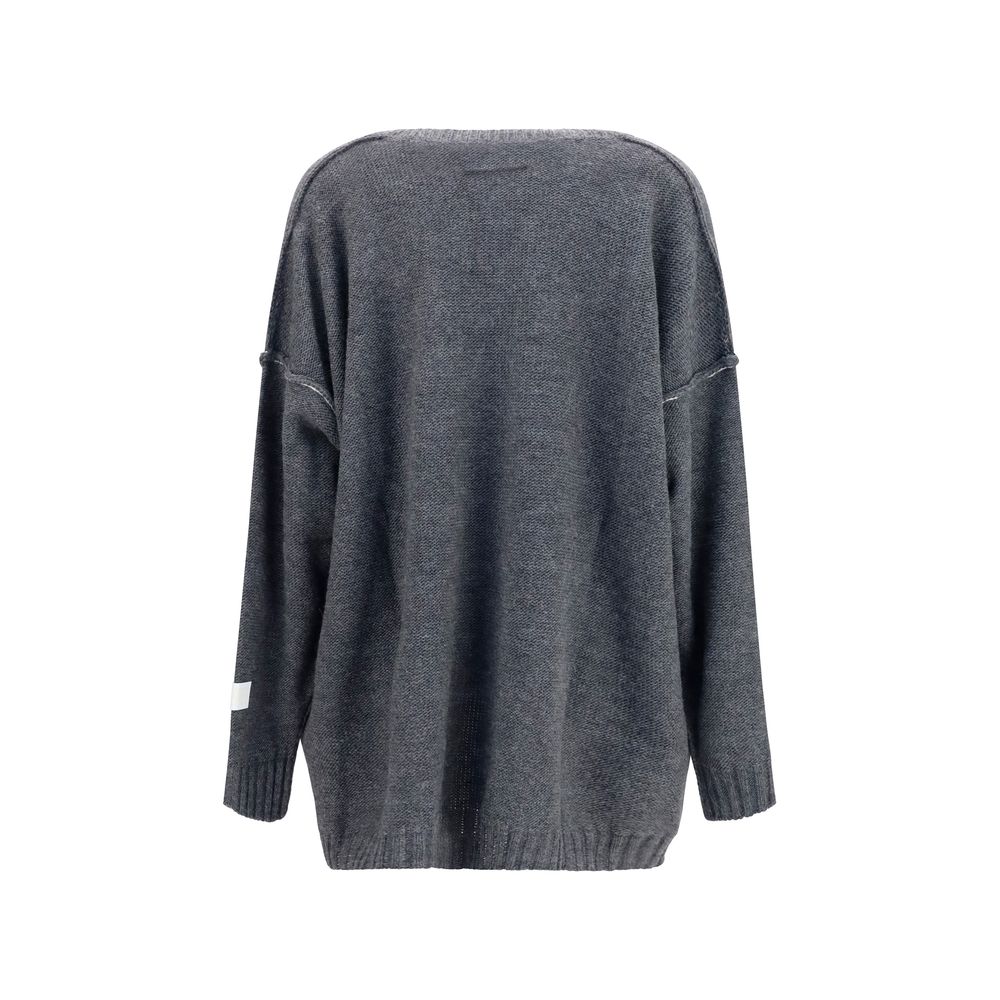 MM6 Gray Marabou Sweatshirt - Oversized V-Neck Sweater